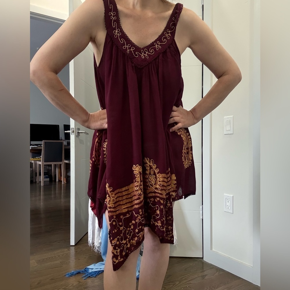 Burgundy and Gold Embroidered Dress - Picture 9 of 16
